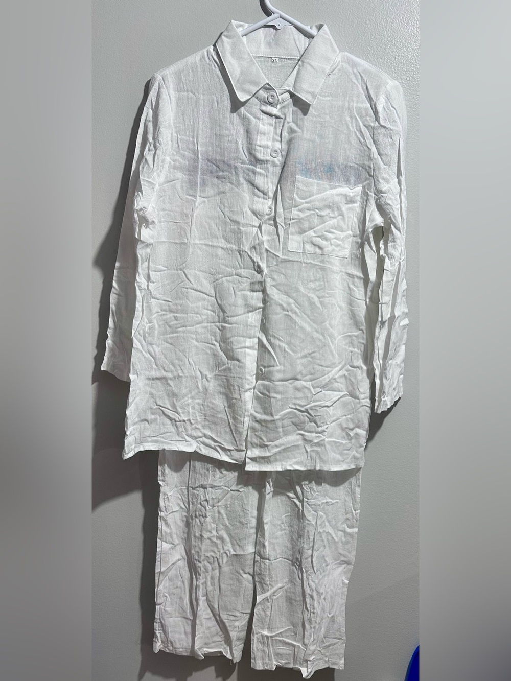 Classic White Linen Button-Front Outfit Size XL (1460)